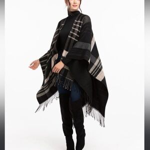 Indigo Black and Gray Plaid Poncho